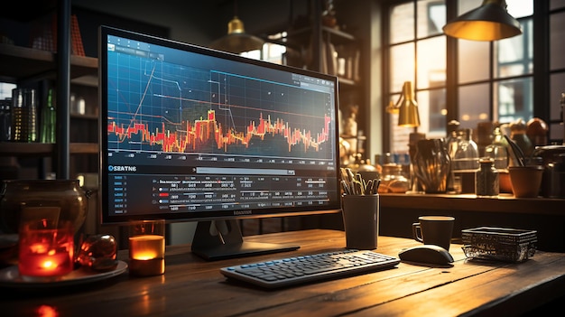 Computer Screen Showing Financial Information Office Workspace generated by ai