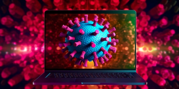 Schermo del computer che mostra una notifica di aggiornamento dell'installazione con un simbolo di virus ai generative