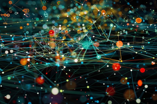 computer screen showing intricate web of lines and dots representing connections and data visualizing the invisible web of connections and vulnerabilities in a digital ecosystem