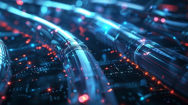 青と赤の LED ライトを搭載したコンピュータスクリーン