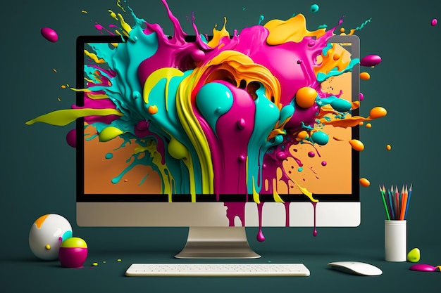 Computer screen with colorful paint on it Generative AI