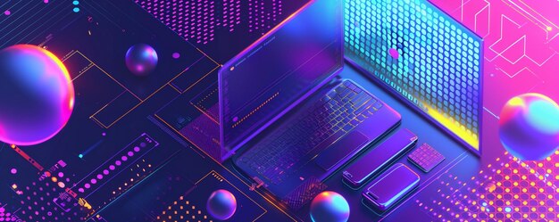 Photo a computer screen with a purple background and a purple and orange keyboard