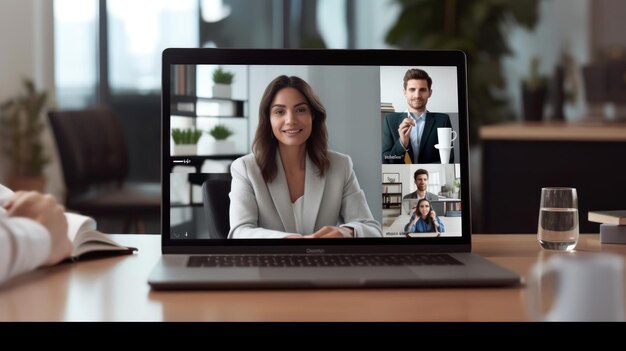 Photo a computer screen with a woman on it and the words 