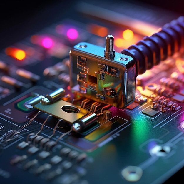 Computer security concept Close up of computer circuit board with padlockgenerative ai