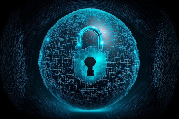 День компьютерной безопасности в цифровом стиле Щит со значком замка Генеративный ИИ