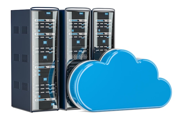 Computer Server Racks met computing cloud Opslagconcept 3D-rendering