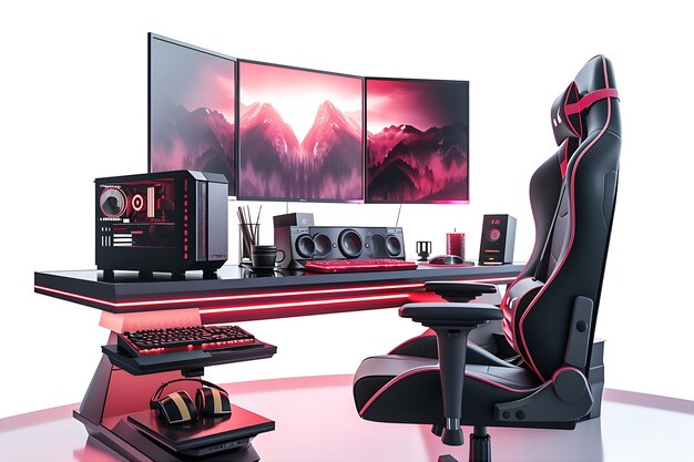 Computer Setup with a Gaming Chair Isolated on White Capture