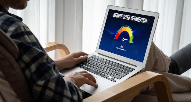 Computer software evaluating website loading speed snugly