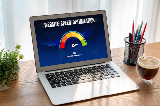 Computer software evaluating website loading speed snugly