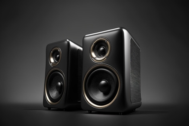 Computer speakers in black material wood clear sound price segment characteristics quality surround sound songs bass reviews advertising Recommendation wooden case quality assurance AI