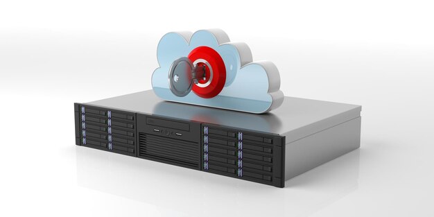 コンピューター ストレージ サーバーとクラウド ホワイト バック グラウンド 3 d イラストをロック