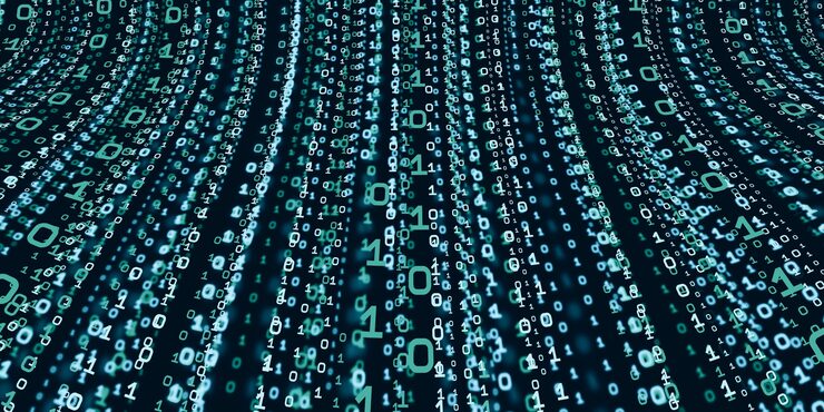 Photo computer system information concept abstract binary code technology   the background with binary data falling from the top of the digital binary data screen  3d illustration
