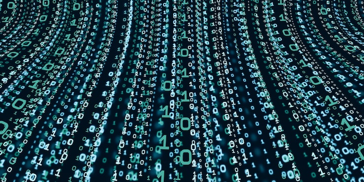 Photo computer system information concept abstract binary code technology   the background with binary data falling from the top of the digital binary data screen  3d illustration