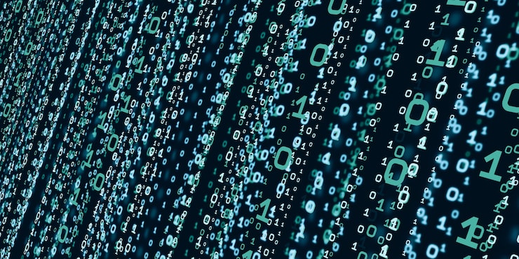 Photo computer system information concept abstract binary code technology   the background with binary data falling from the top of the digital binary data screen  3d illustration