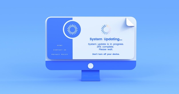 computer system updating illustration in blue background 3d render