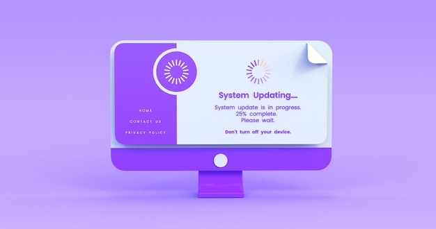 computer system updating illustration in purple background 3d render