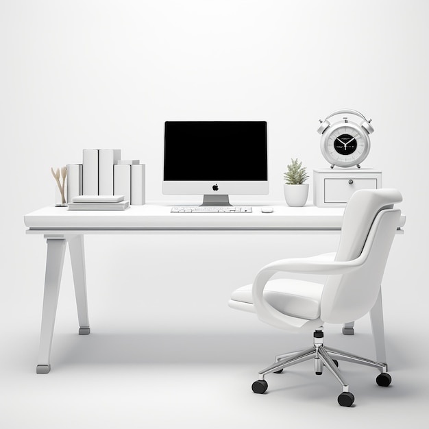 A Computer on a table white background