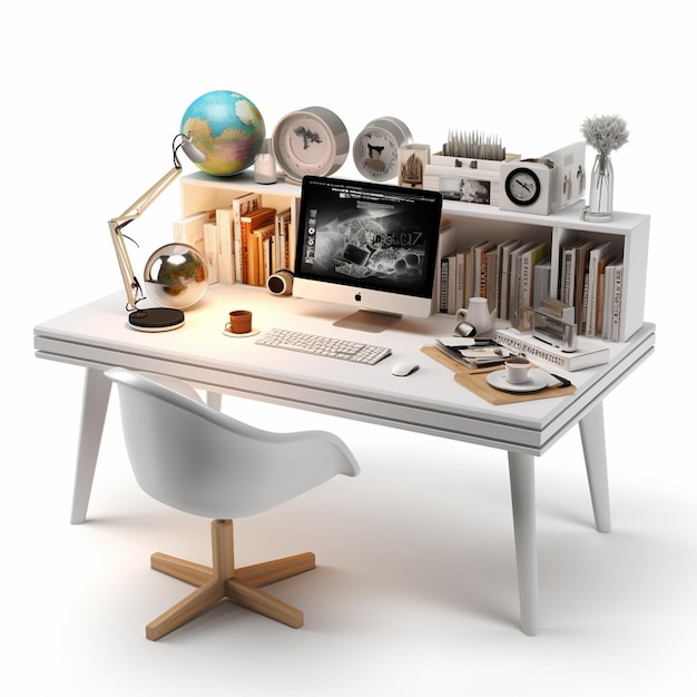 A Computer on a table white background