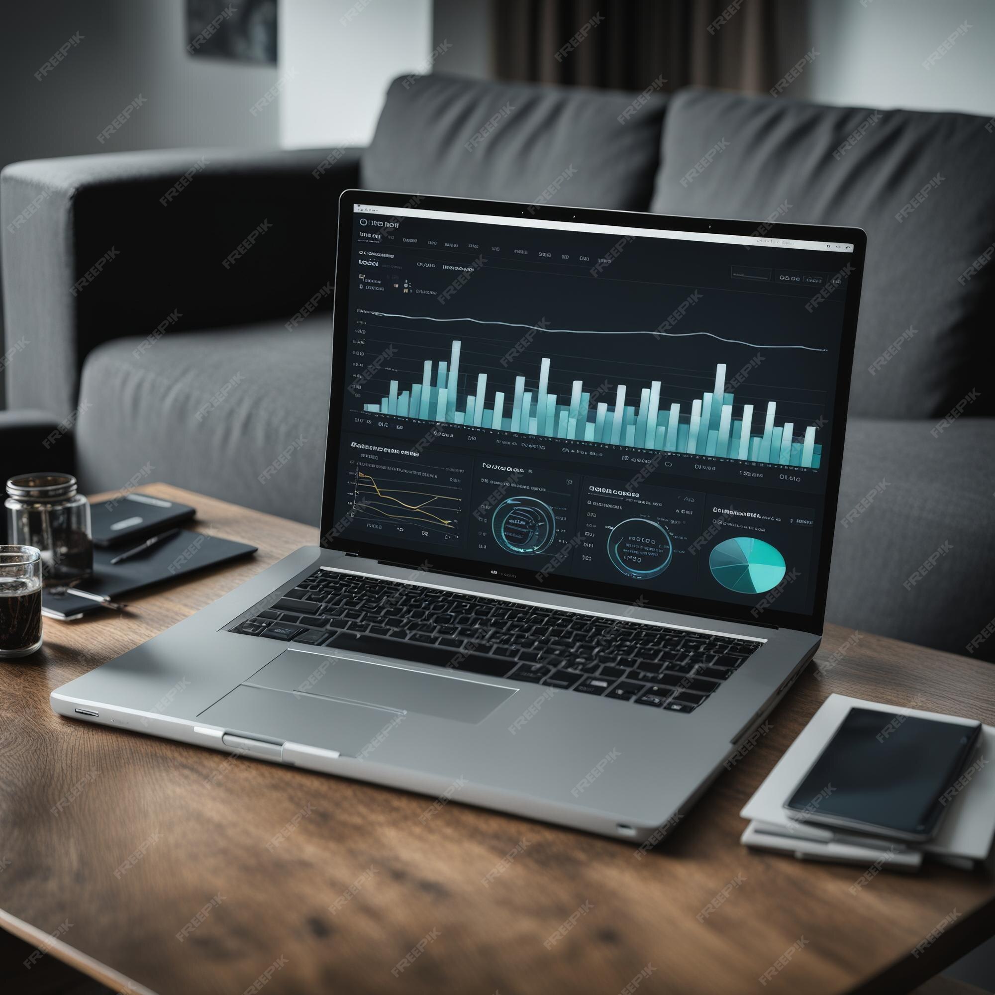 Premium Photo | Computer on the table with data analysis 3D ...