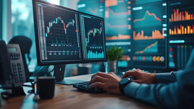 Computer visualization illustrating statistical investment decision making methodology for business big data and financial analysis