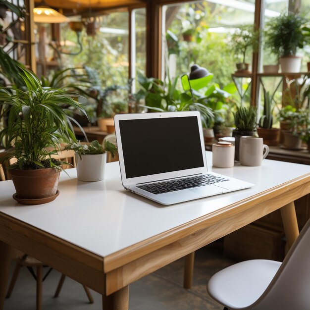 computer with blank screen on the table