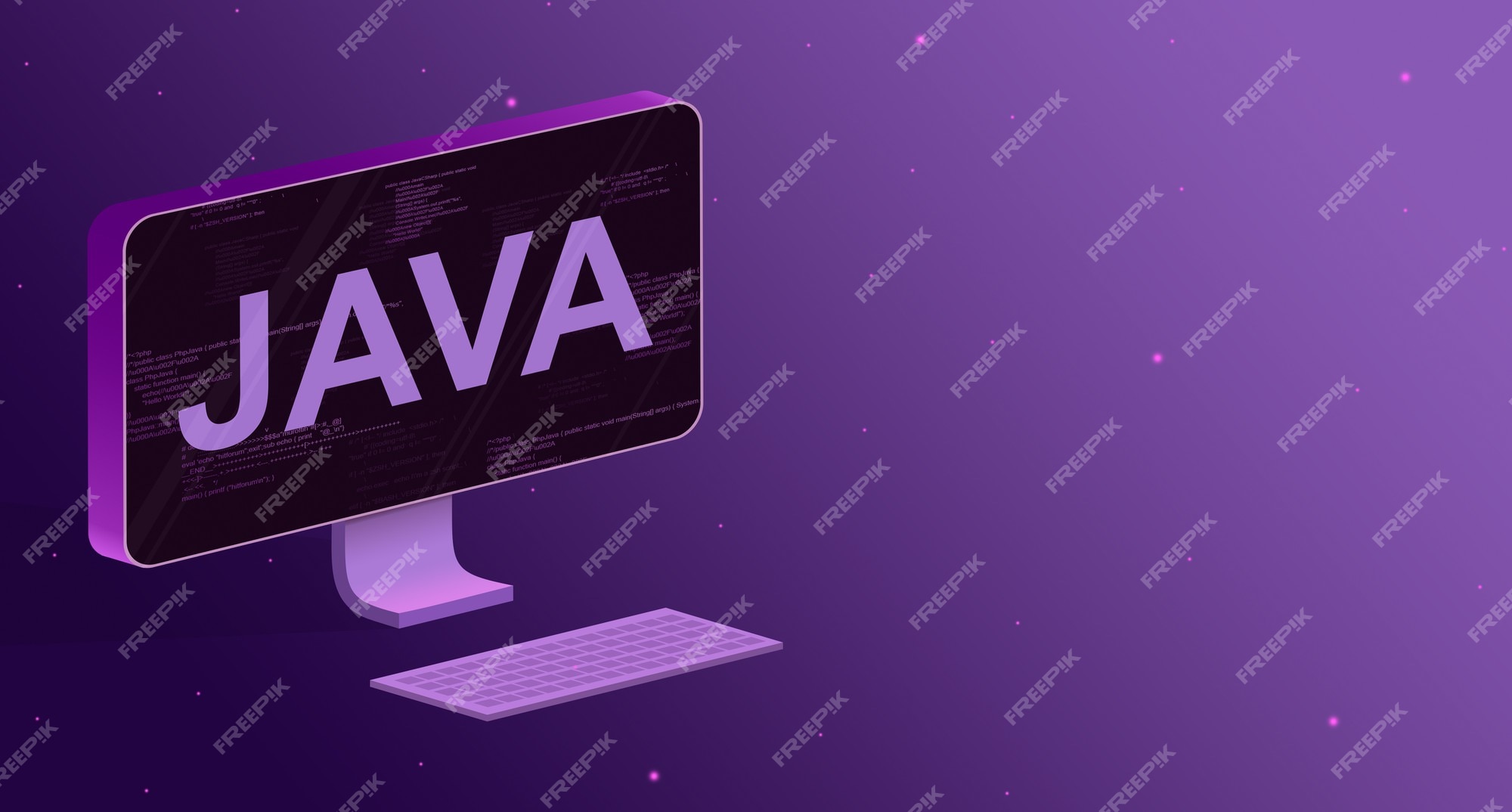 Premium Photo | Computer with elements of program code on the screen and  the inscription java and a keyboard on a purple background 3d