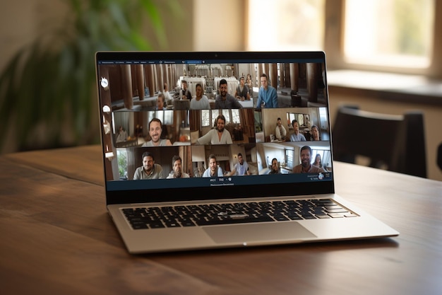 Photo computer with group of people doing group call