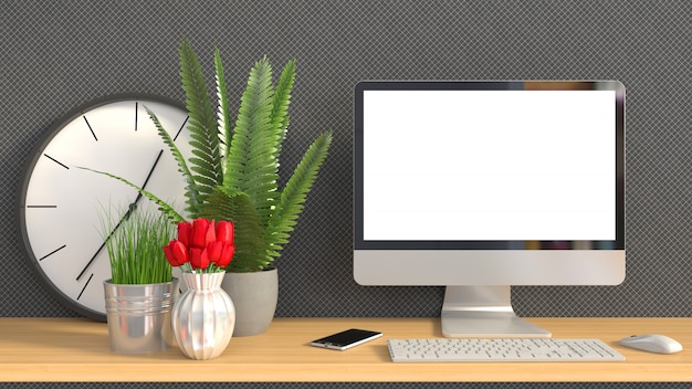 Photo computer with white screen on office table