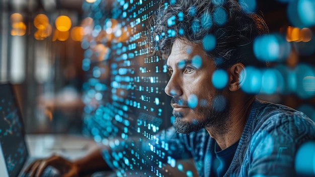 Computergebruiker met een technische achtergrond die aan de computer werkt