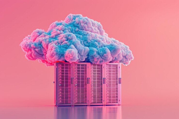 Foto computerkamer met een grote wolk op de muur