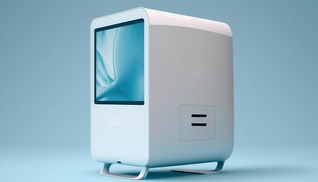 Computermodel creatief geïsoleerd op blauwe achtergrond
