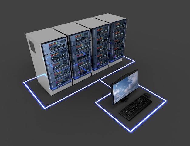 Computernetwerk concept. internetserver. 3d illustratie