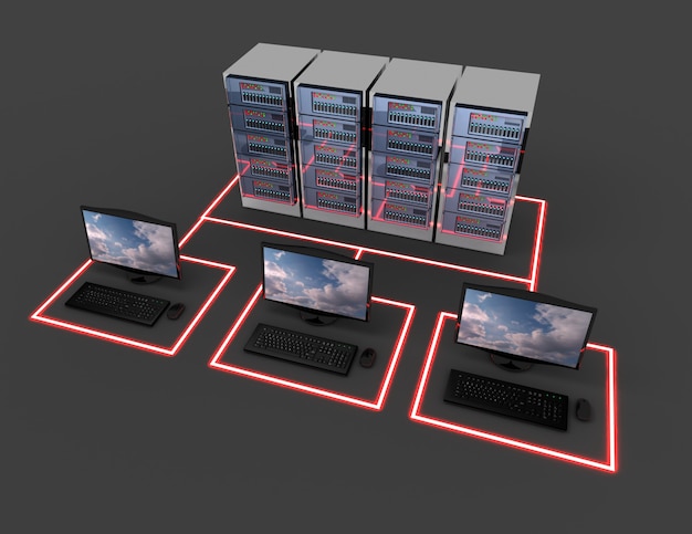 Computernetwerk concept. internetserver. 3d illustratie