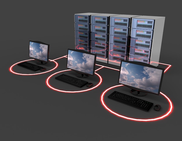 Computernetwerk concept. internetserver. 3d illustratie