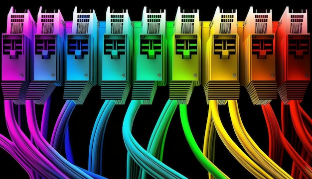 Computernetwerk LAN-kabels van verschillende kleuren Generatieve Ai