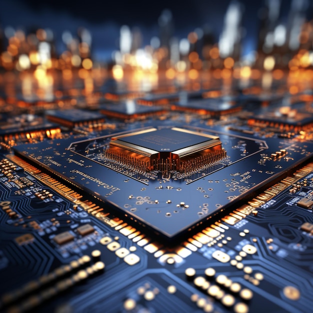 Computerprocessors CPU Microchip printplaat digitale chip Geïntegreerde communicatieprocessor 3D
