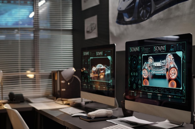Computers in office of car designers