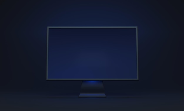 Foto computerscherm mockup vooraanzicht op een donkere achtergrond 3d illustratie