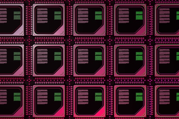 Computerserverconcept. silicone wafer met rijen microchip cpu extreme close-up. 3d-rendering