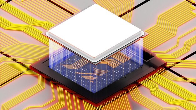 ComputersysteemverbindingspuntAbstract technologie van centrale verwerkingseenheidwerkverwerking3d-rendering