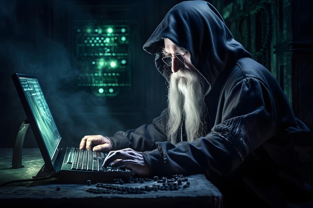 Computertovenaar of hacker die aan complexe code werkt
