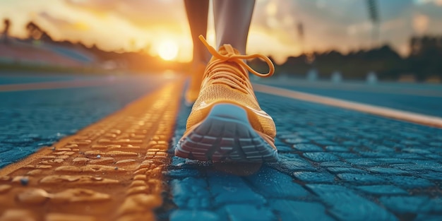 Concentrate on the running shoe of the training athlete Generative Ai