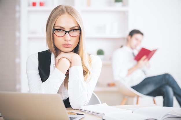 Concentrated woman at workplace