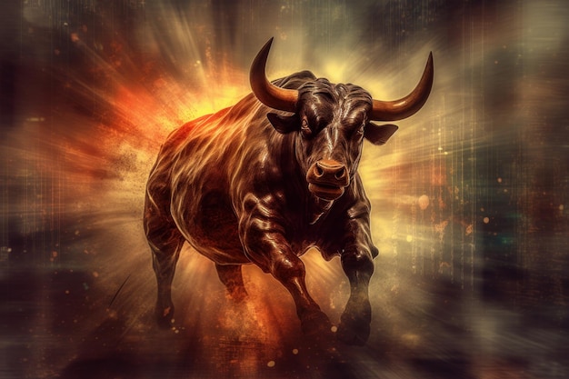 A concept of an angry bull representing bullish trends in stock markets Generative AI