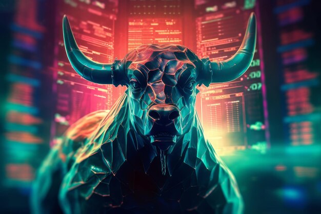 A concept of an angry bull representing bullish trends in stock markets Generative AI