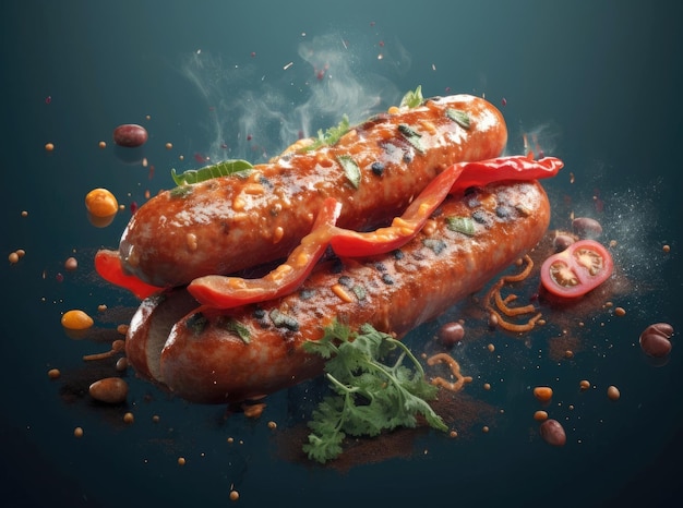 Concept of appetizer hot dogs and sausages