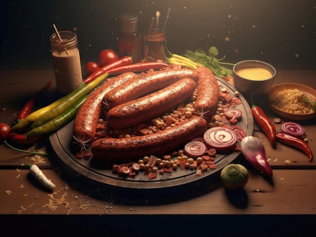 Concept of appetizer hot dogs and sausages