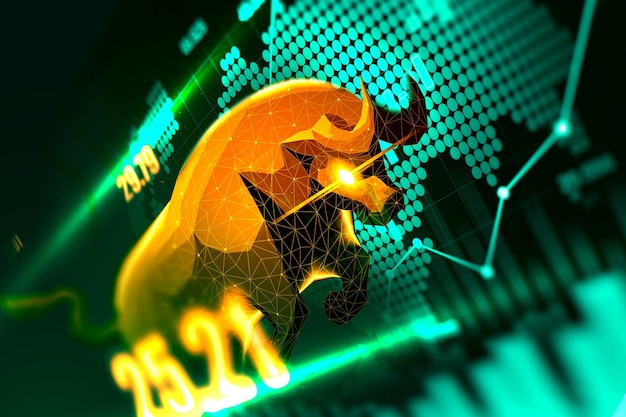 Concept art of Bullish in futuristic idea suitable for Stock Marketing or Financial Investment