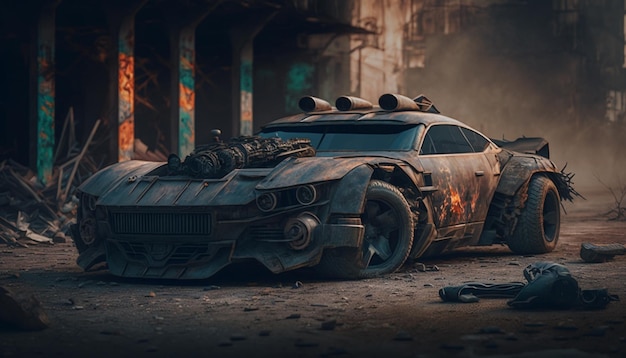 A concept art of a car with a gun on the top