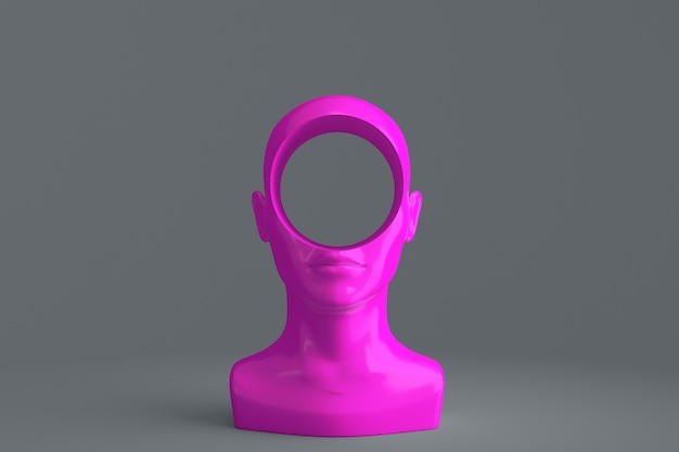 Concept art on education and problem solving. Porcelain female head with a round hole in it.3D illustration